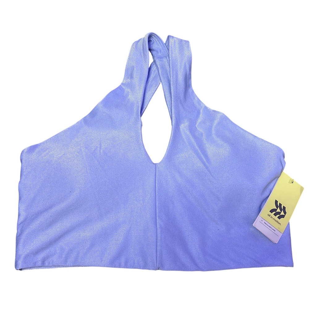 NEW All In Motion Womens Purple Shine Rib Longline Sports Bra Crop Top‎ Large